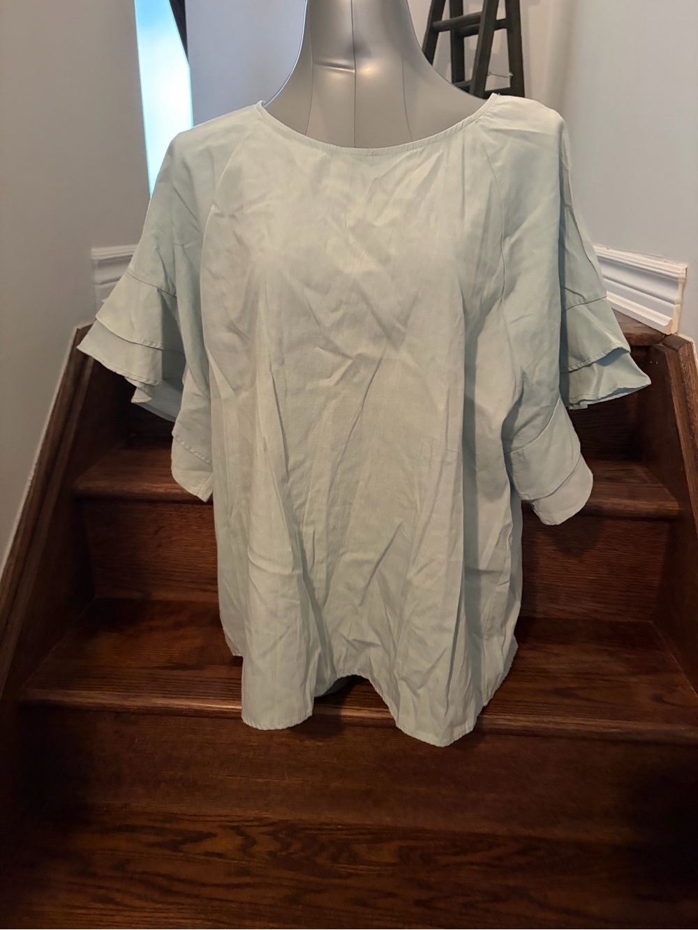 Umgee Pale Blue Ruffle Sleeve Tunic Top